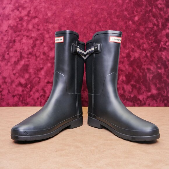 Hunter Women Refined Webbing Black Rain Wellies Boots sz 10 - Picture 2 of 9